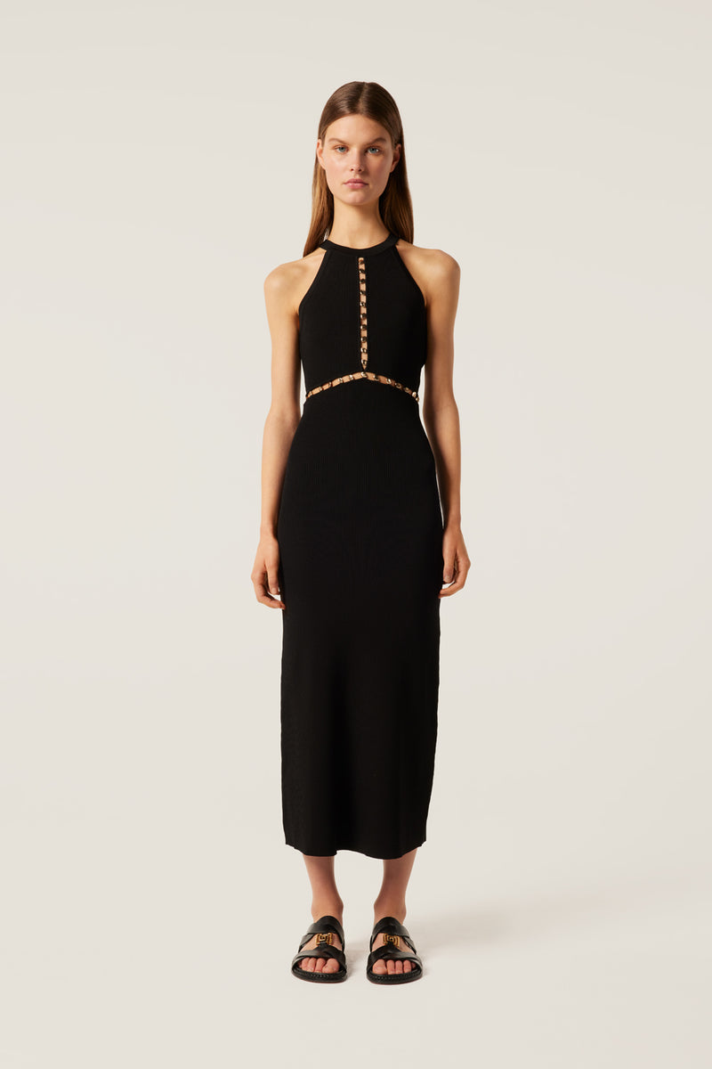 Long dress with gold buttons