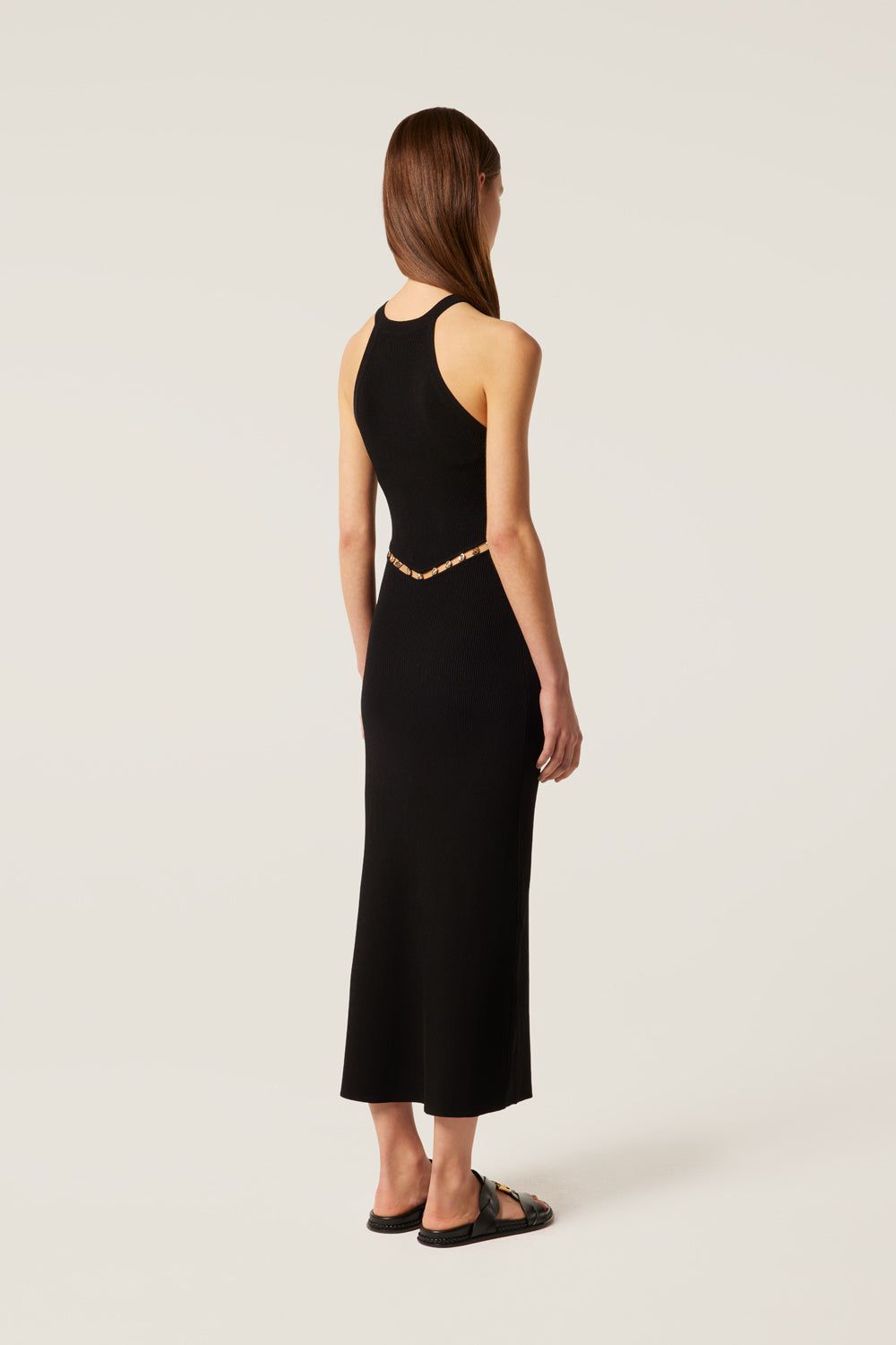 Long dress with gold buttons