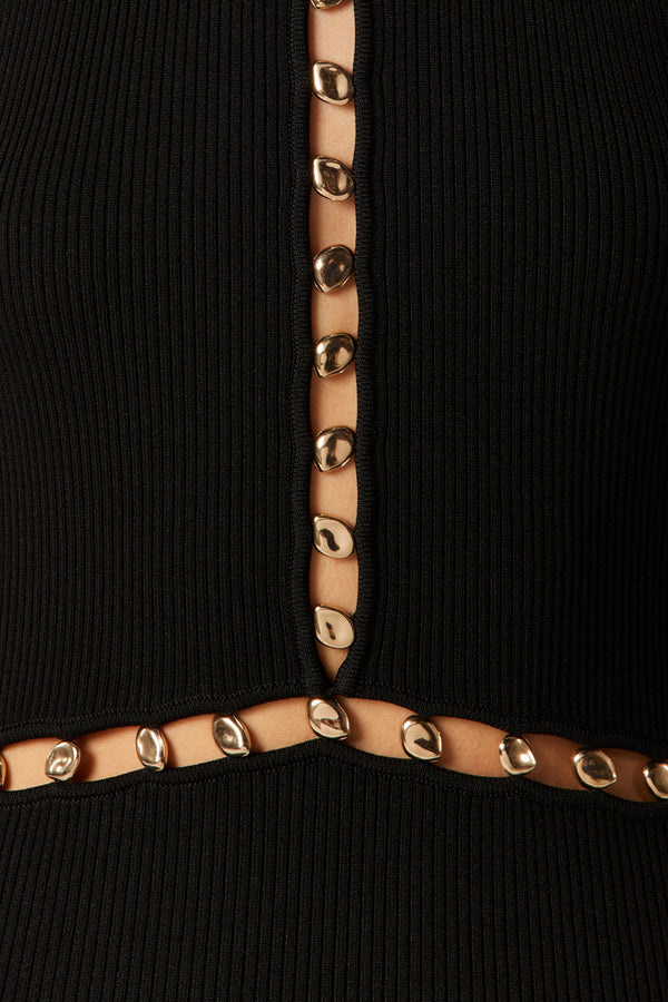 Long dress with gold buttons