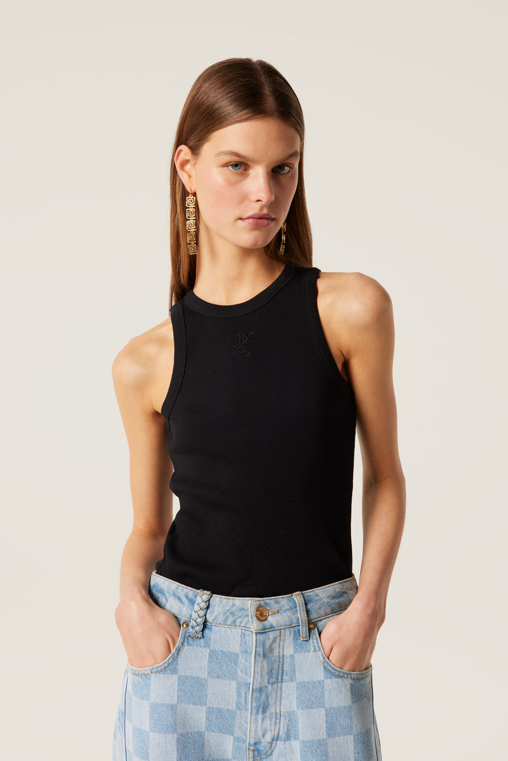 Black embroidered tank top
