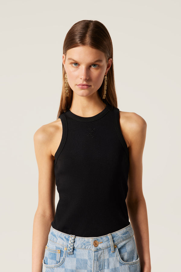 Black embroidered tank top