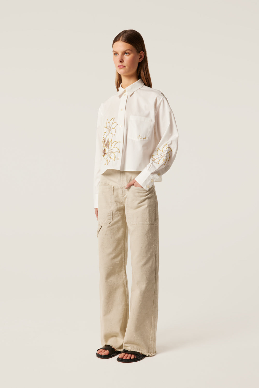 Short shirt with gold embroidery