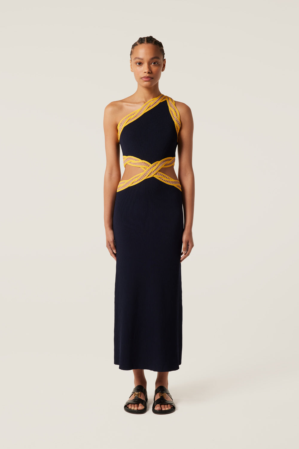 Knit dress with crocheted braid