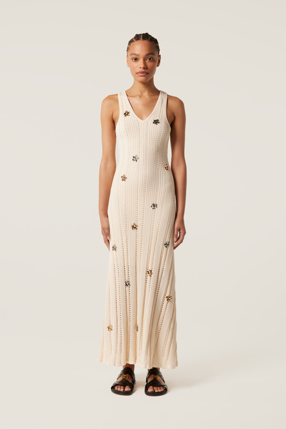 Metallic floral maxi dress