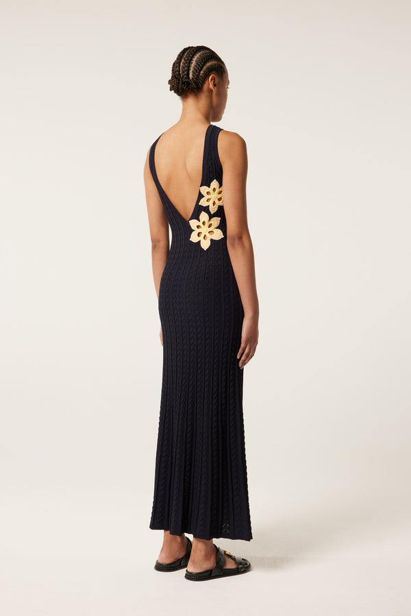 Long backless flower dress