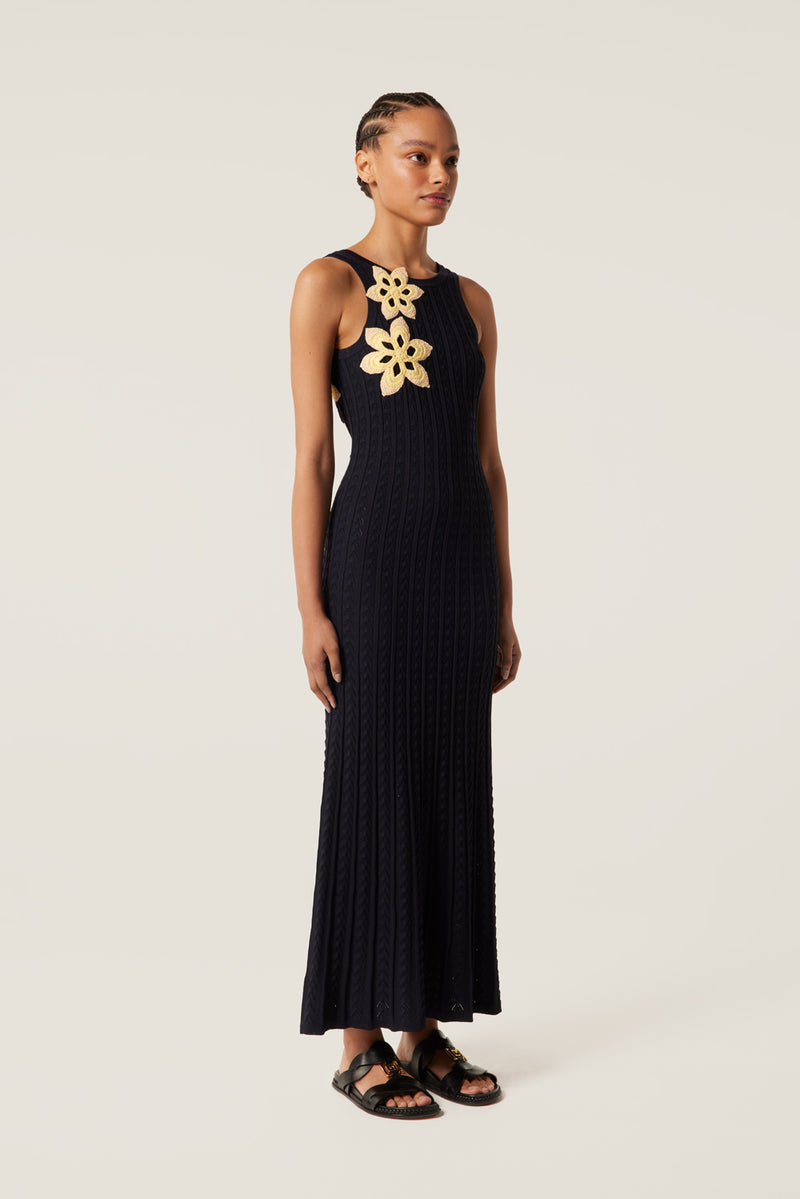 Long backless flower dress