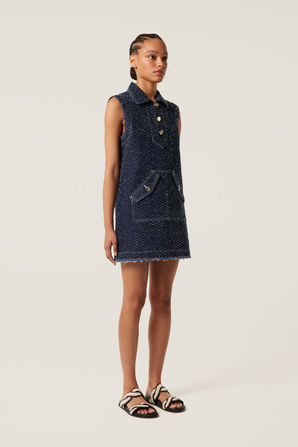 Robe courte en denim tweedé