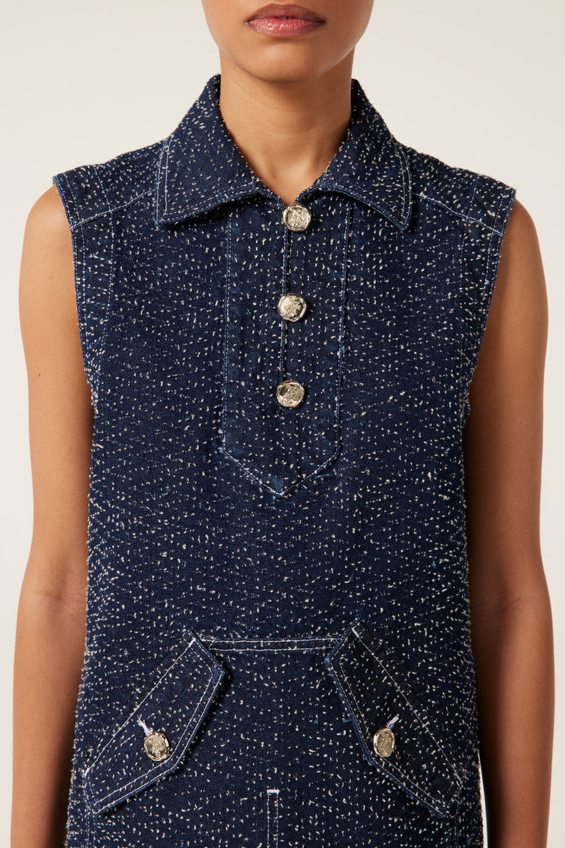 Robe courte en denim tweedé