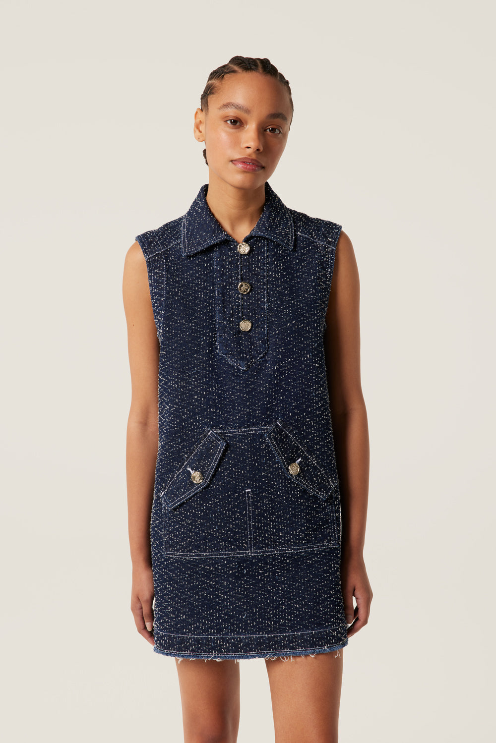 Robe courte en denim tweedé
