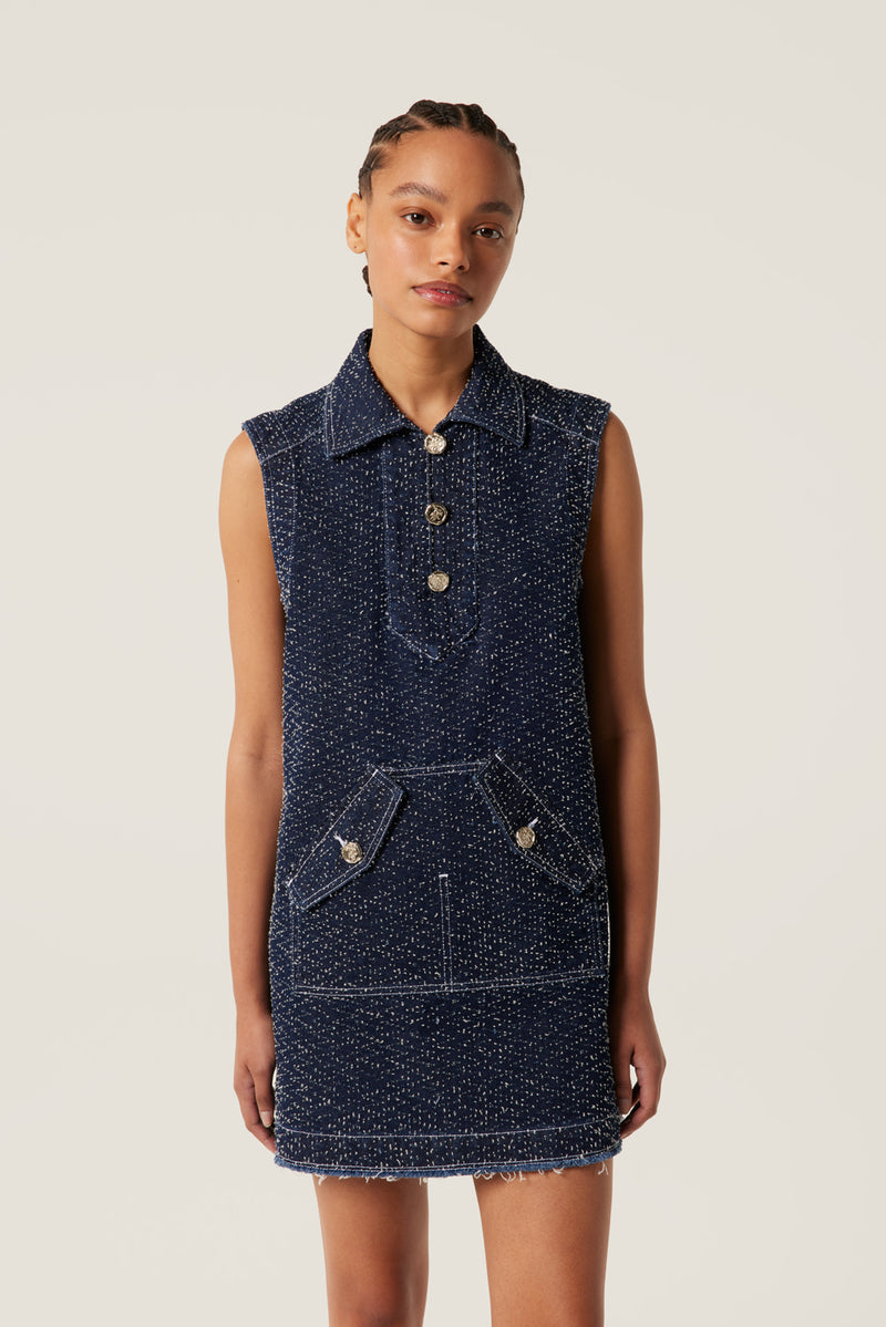 Robe courte en denim tweedé