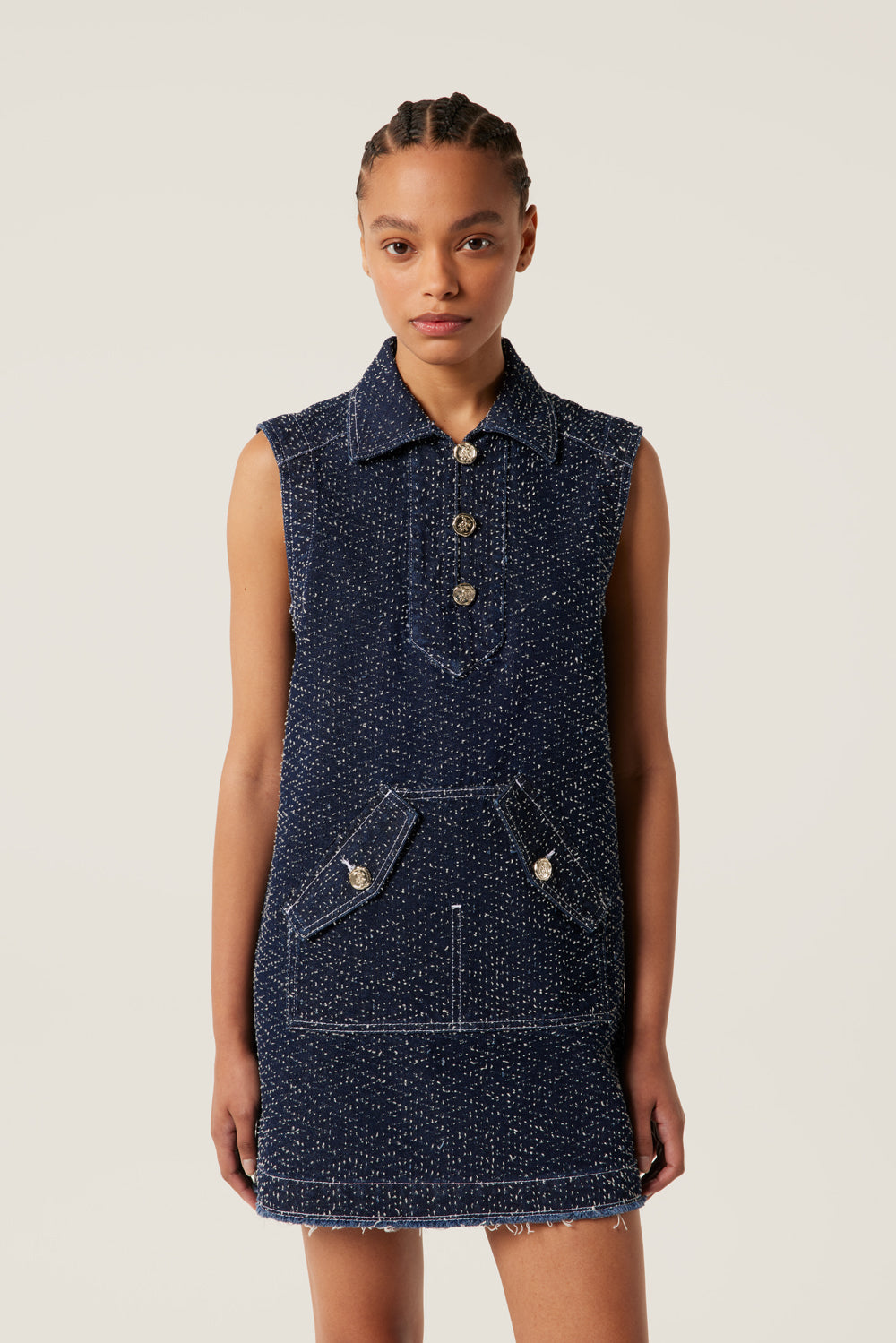 Robe courte en denim tweedé