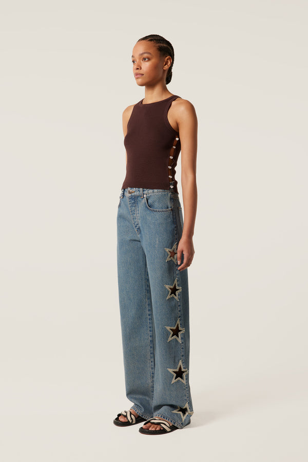 Denim with star openings