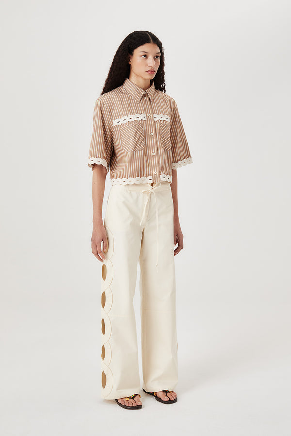 Pantalon écru tresse