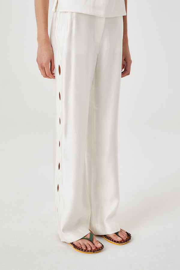 Satin trousers with braided opening