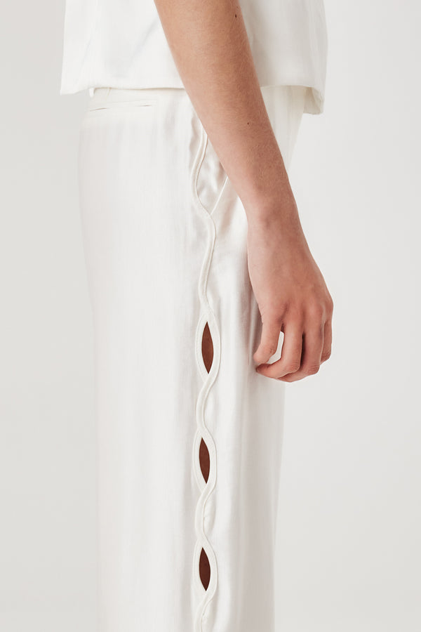 Satin trousers with braided opening