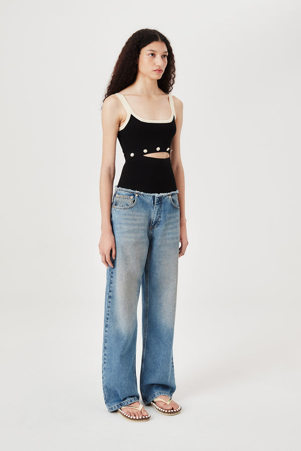 Raw-edge belted denim