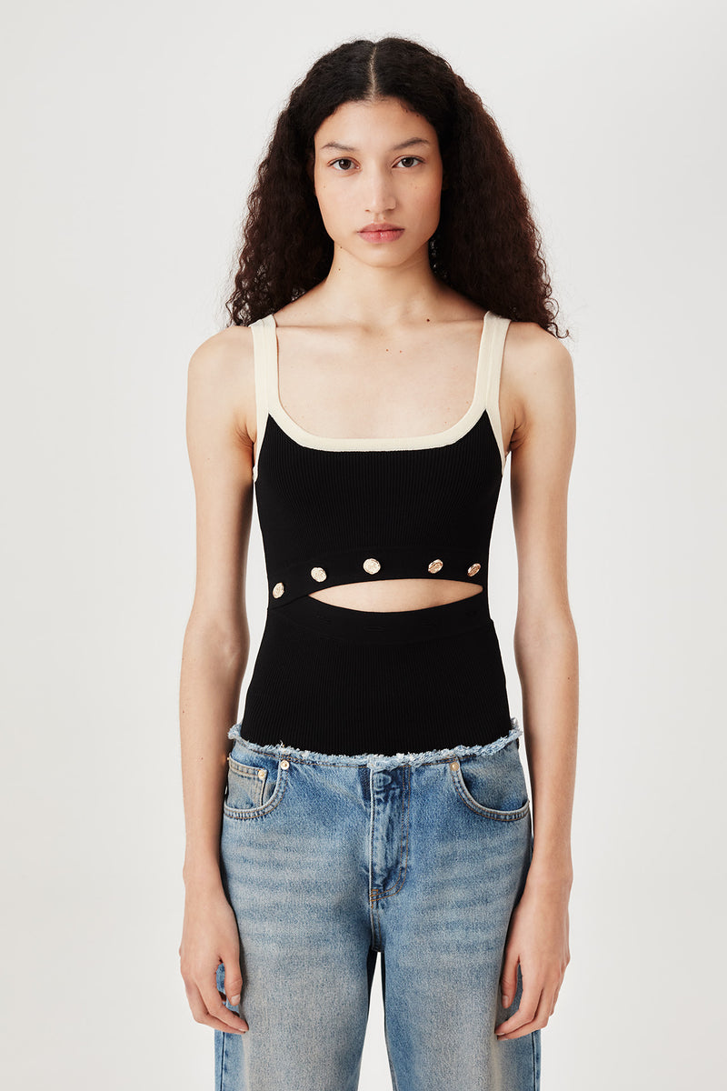 Button-front knit top