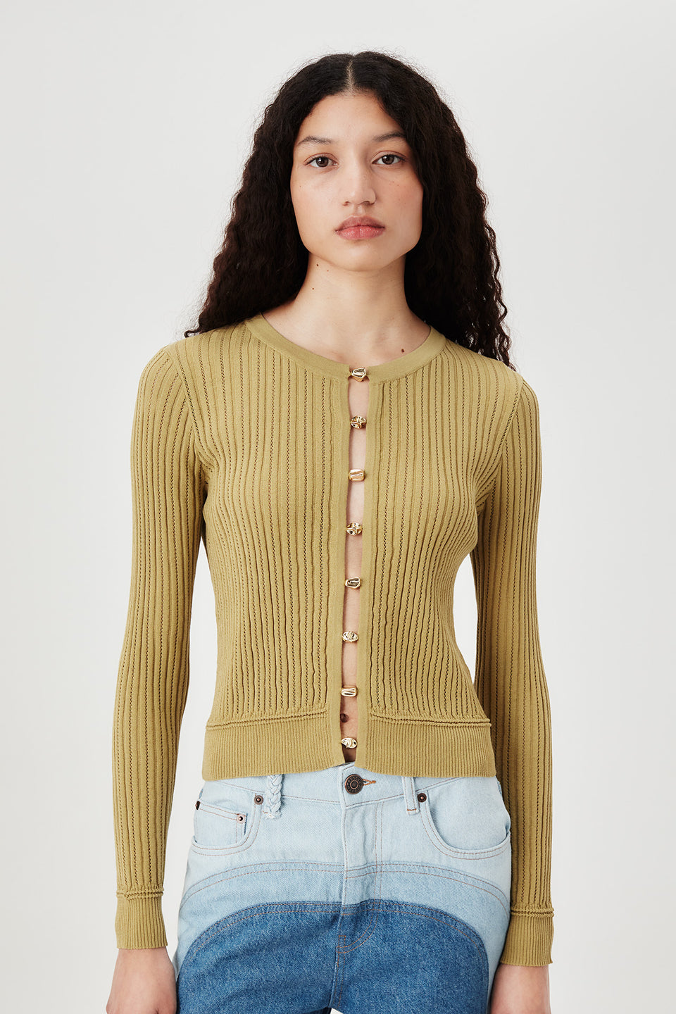 Top en maille à perles dorées