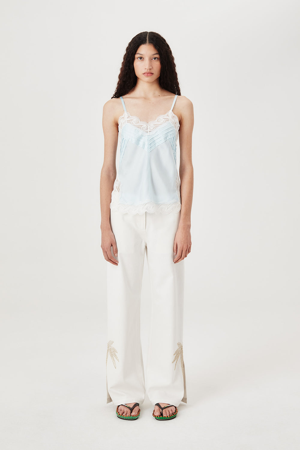 Rhinestone embroidered palm tree pants