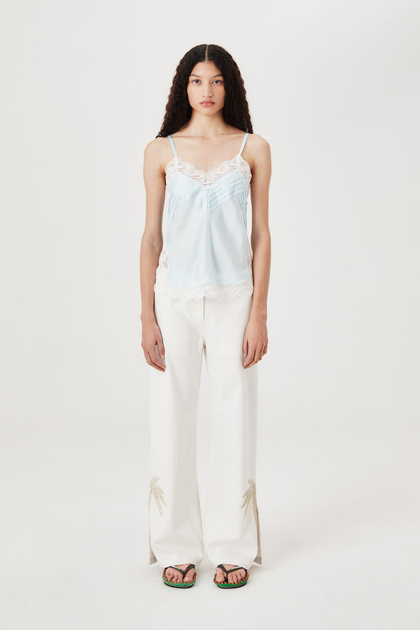 Rhinestone embroidered palm tree pants