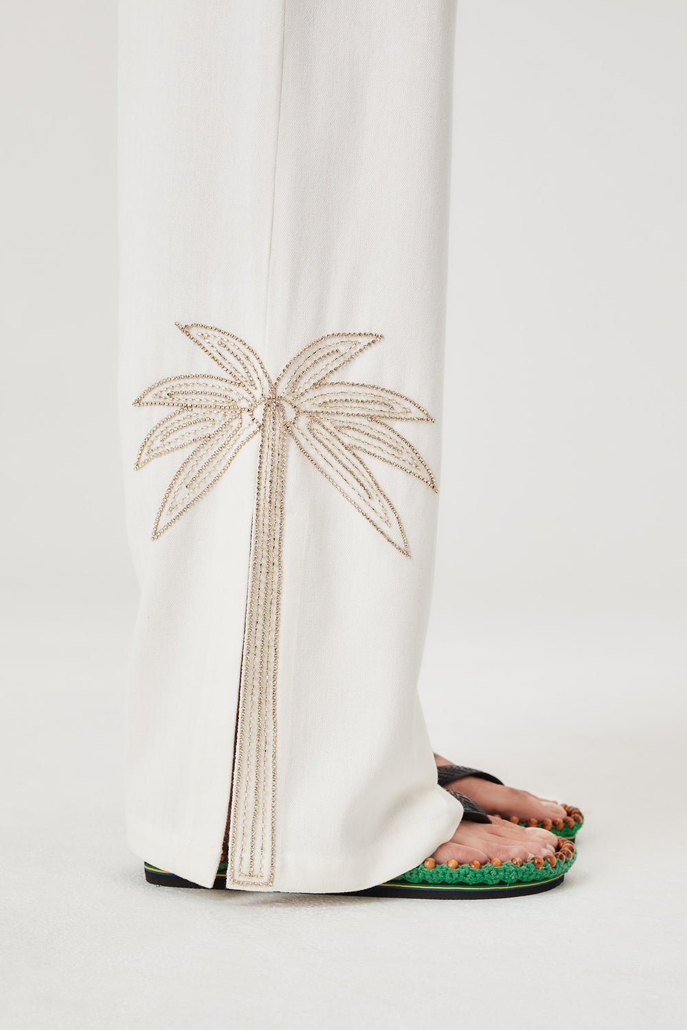 Rhinestone embroidered palm tree pants