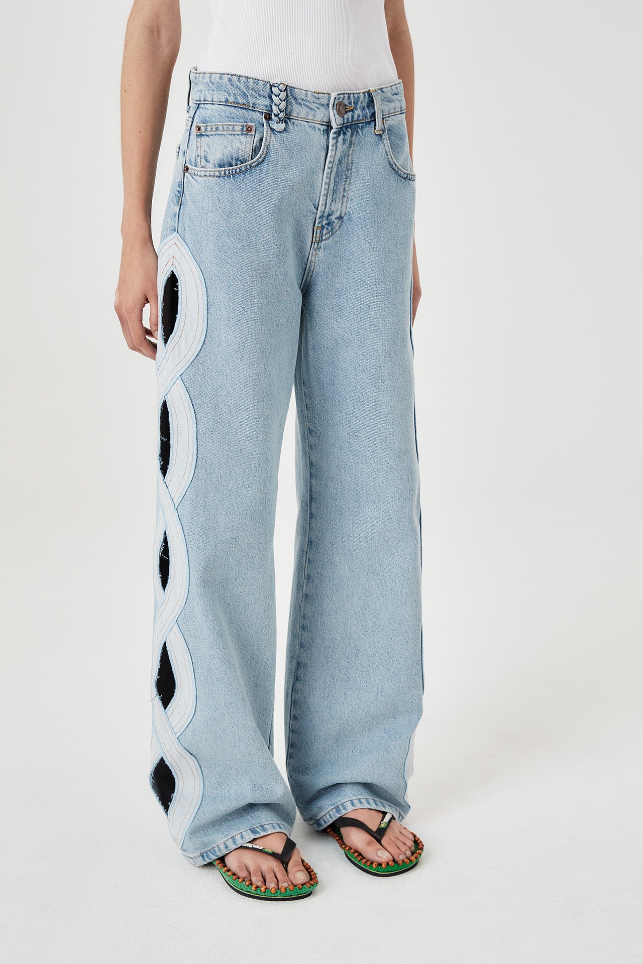 Light denim with braid opening