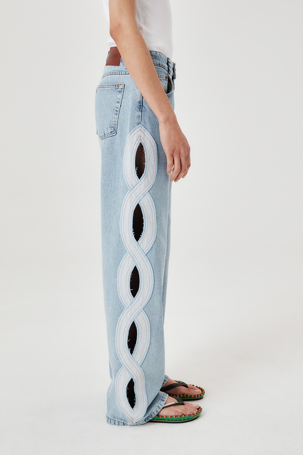 Light denim with braid opening