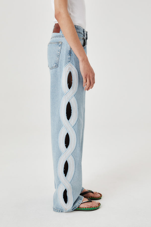 Light denim with braid opening