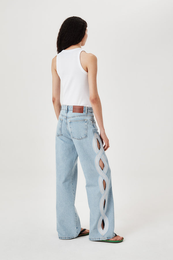Light denim with braid opening