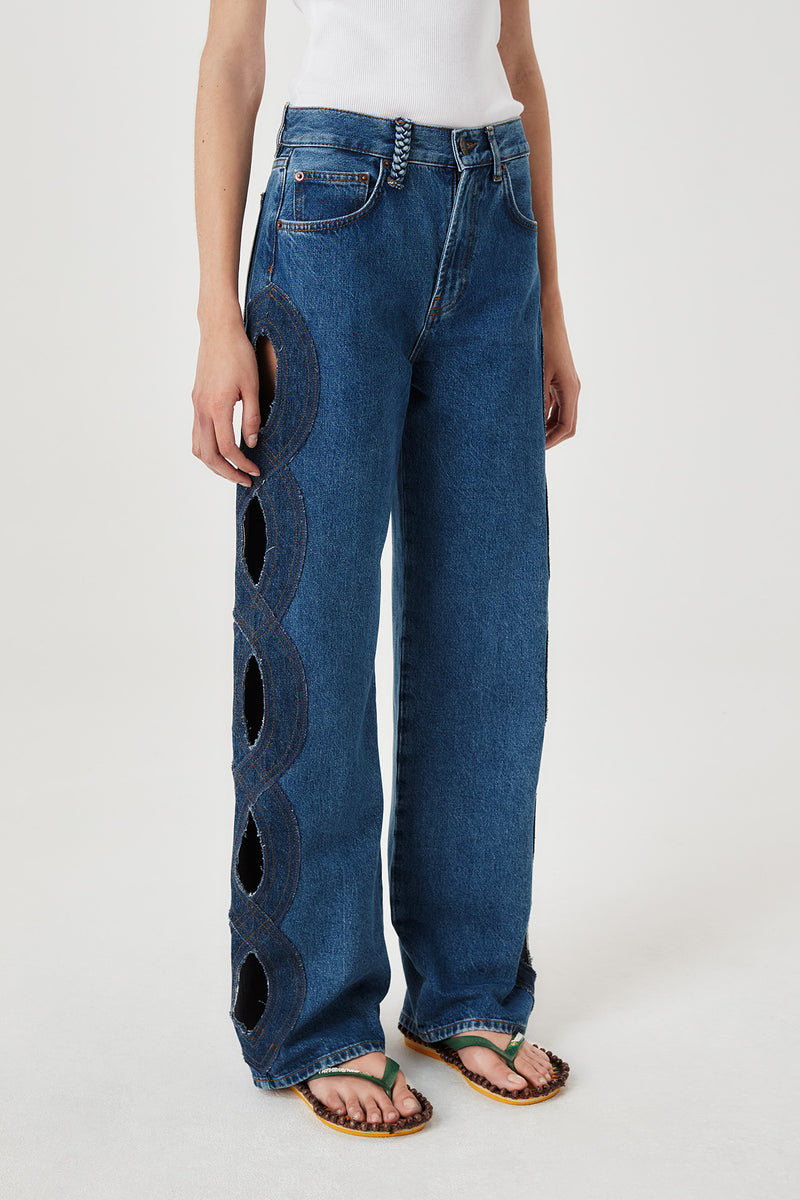 Denim with braid opening