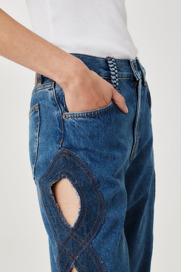 Denim with braid opening