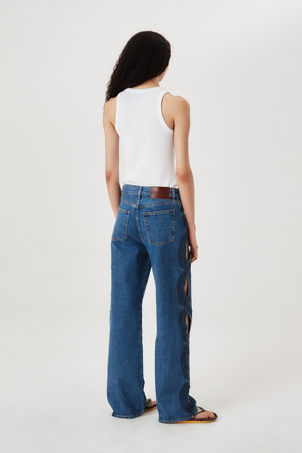 Denim with braid opening