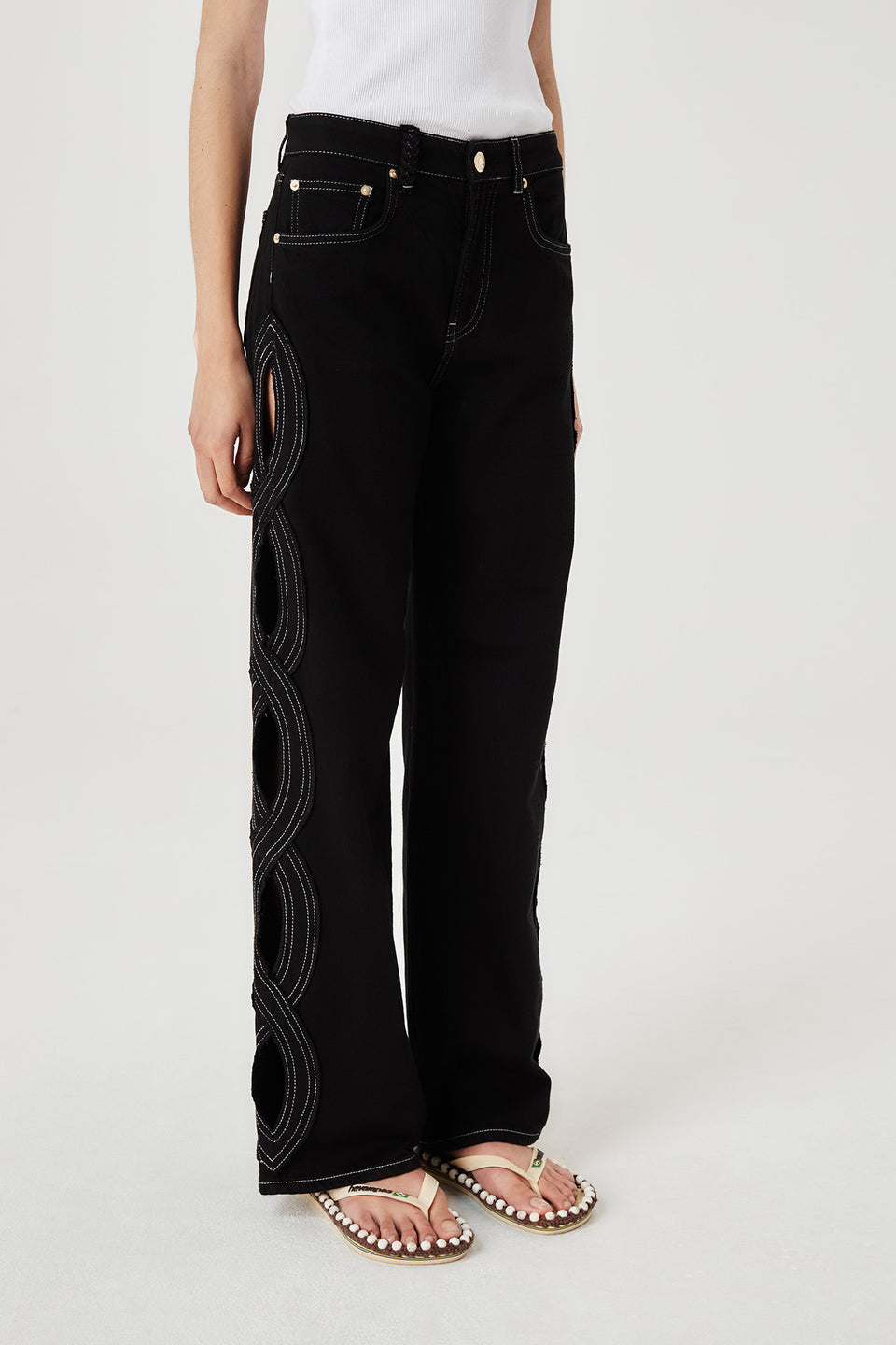 Denim with braided opening
