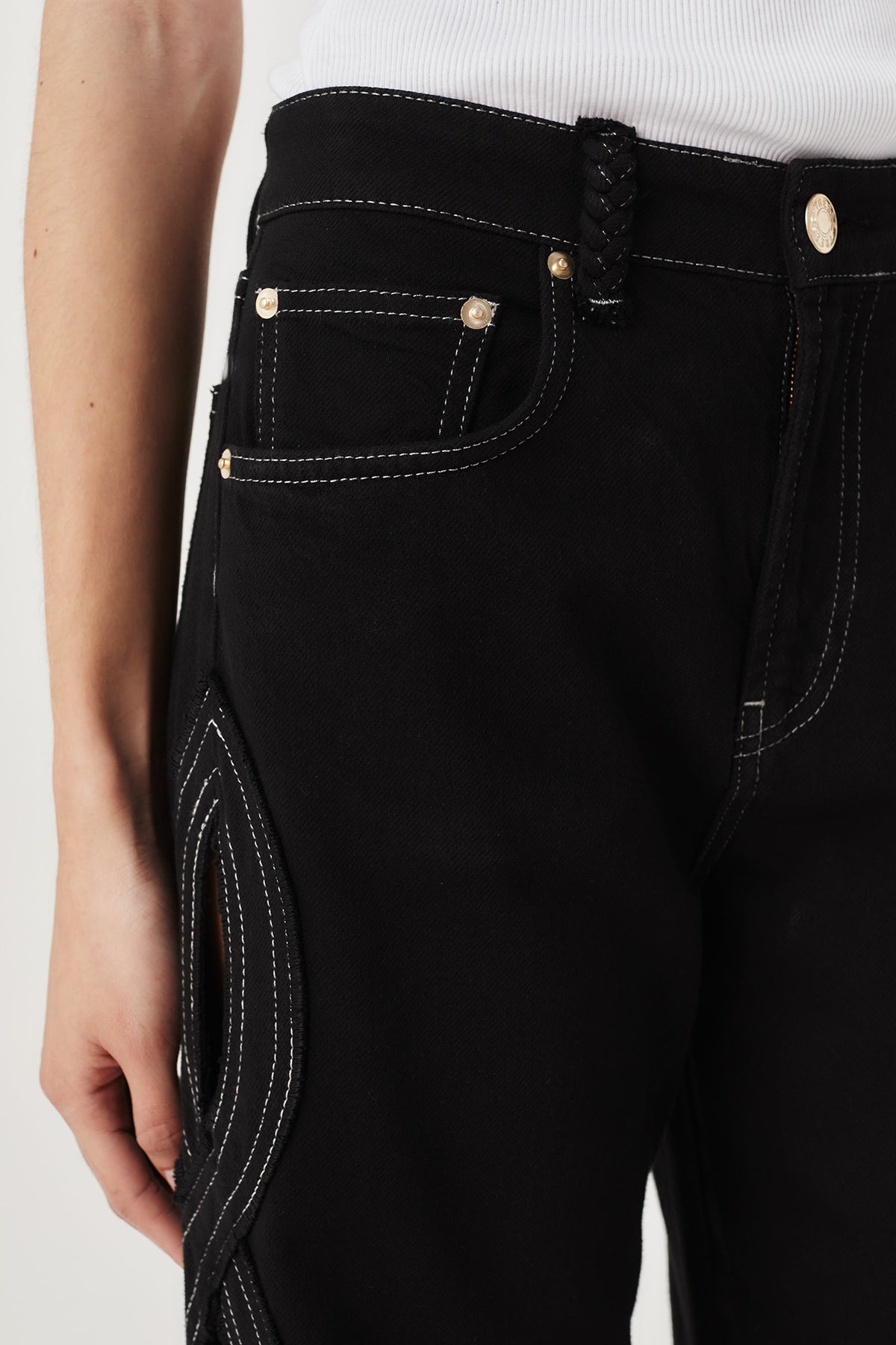 Denim with braided opening