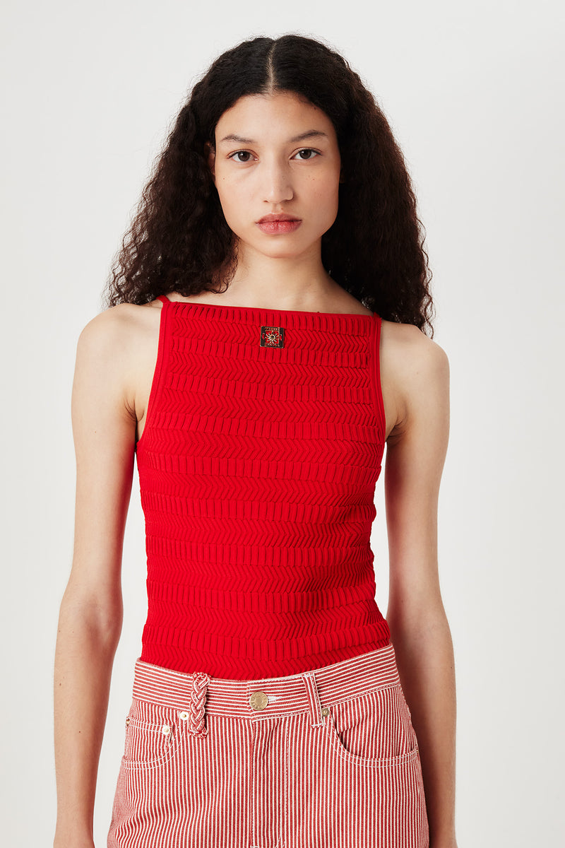 Top en maille à bijoux carré doré