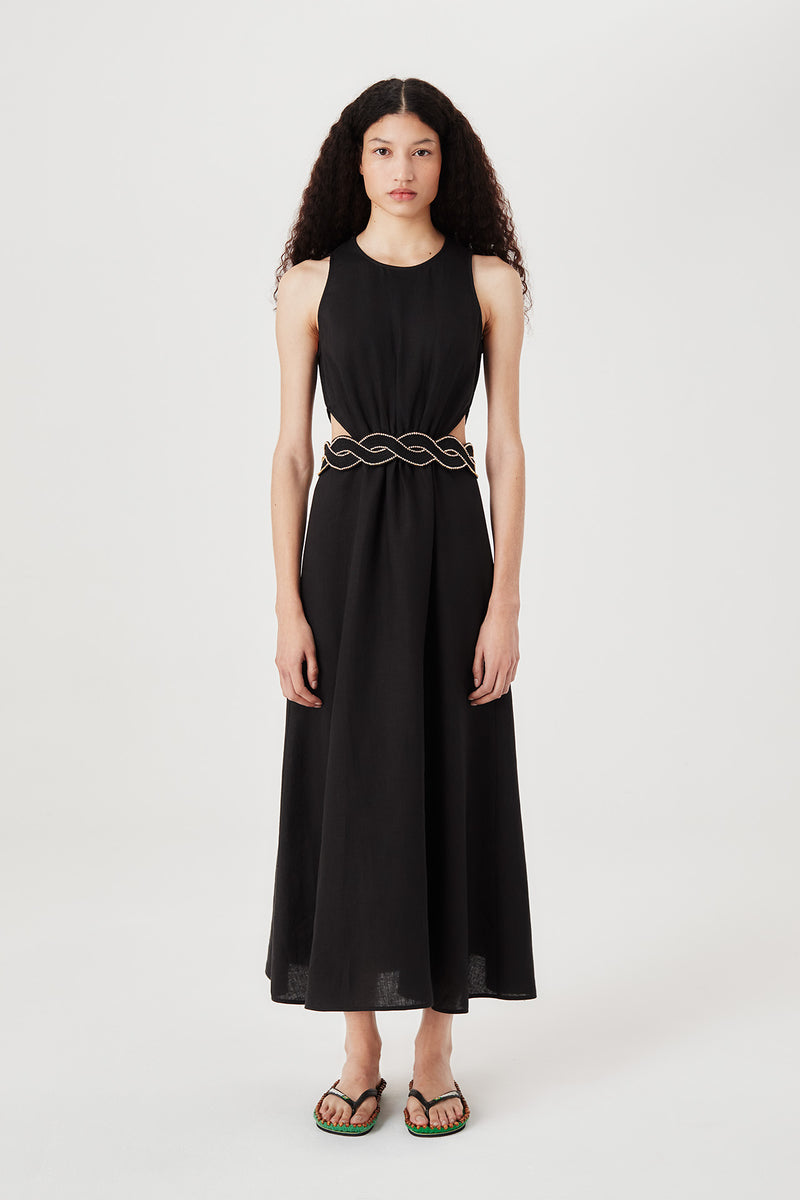 Robe à ceinture tresse brodée de strass