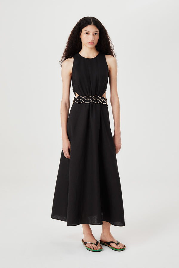 Robe à ceinture tresse brodée de strass
