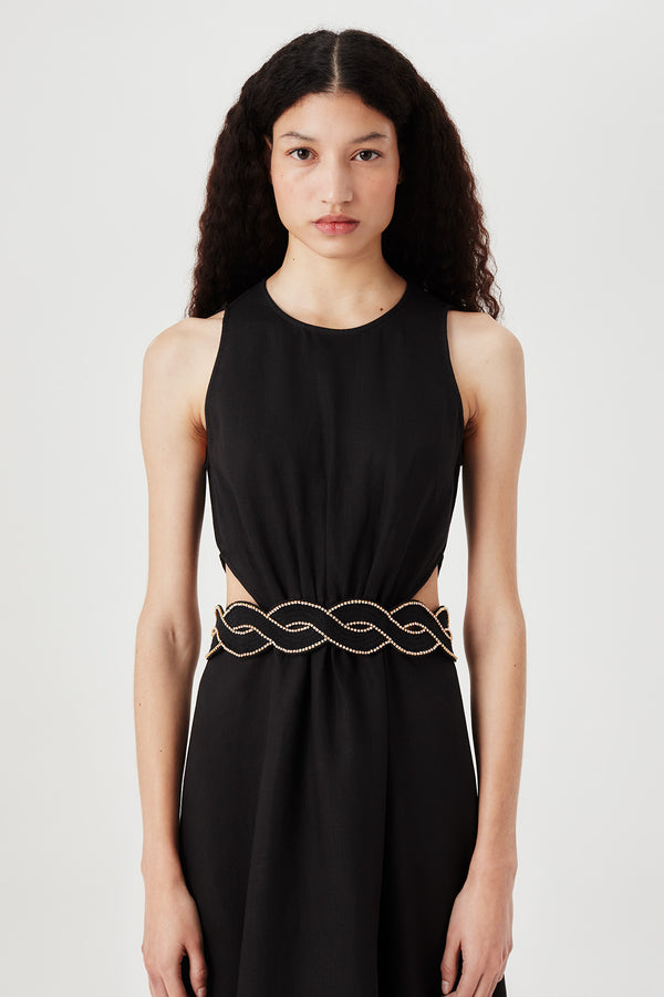 Robe à ceinture tresse brodée de strass