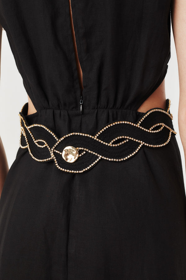 Robe à ceinture tresse brodée de strass
