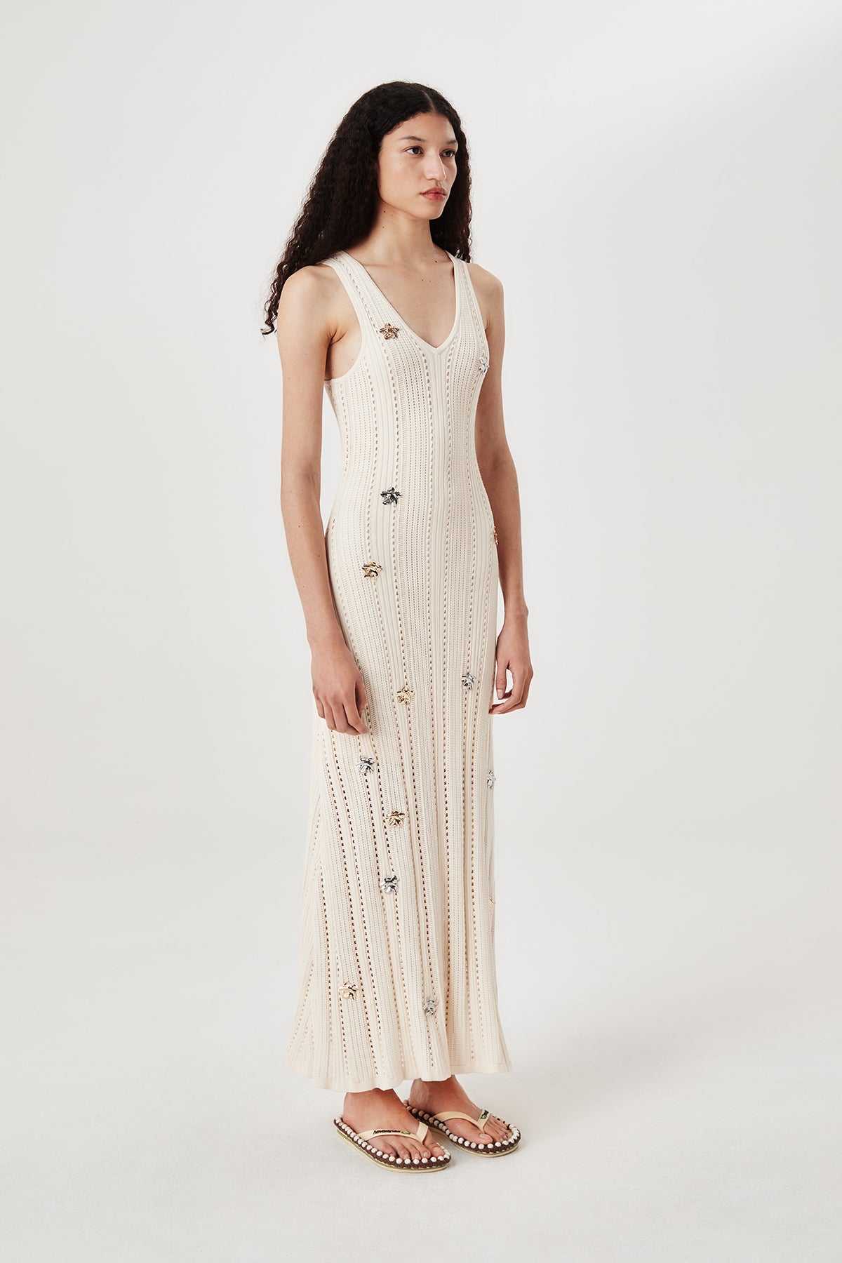 Robe longue à fleurs métalliques