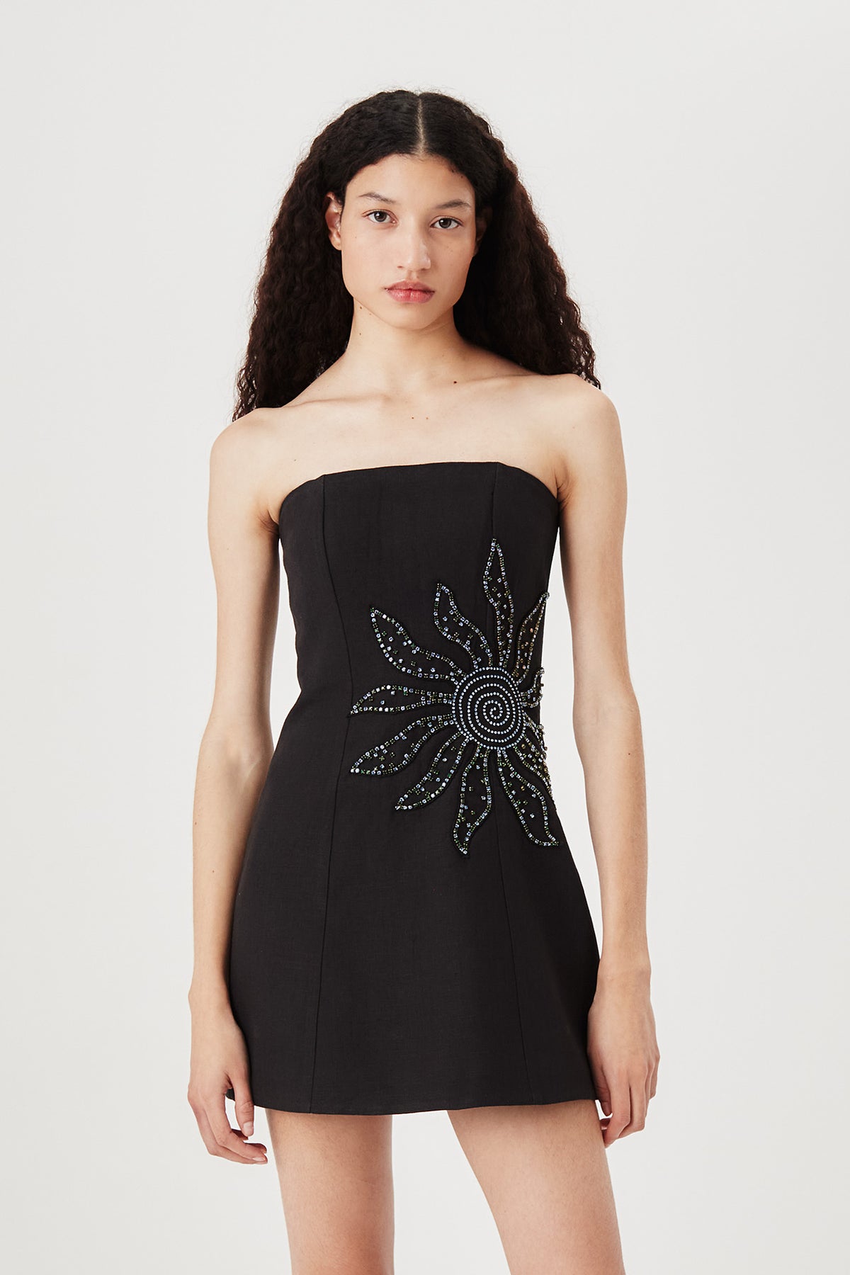 Vestido bustier con sol de strass