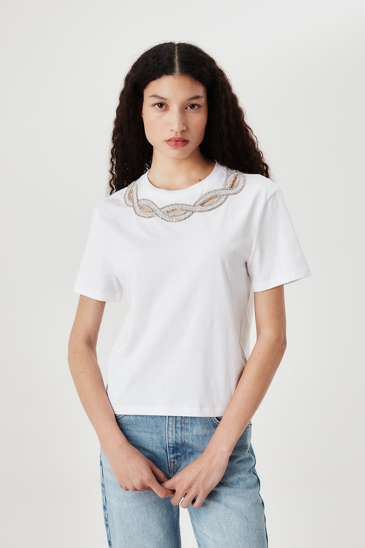 T-shirt à col tresse