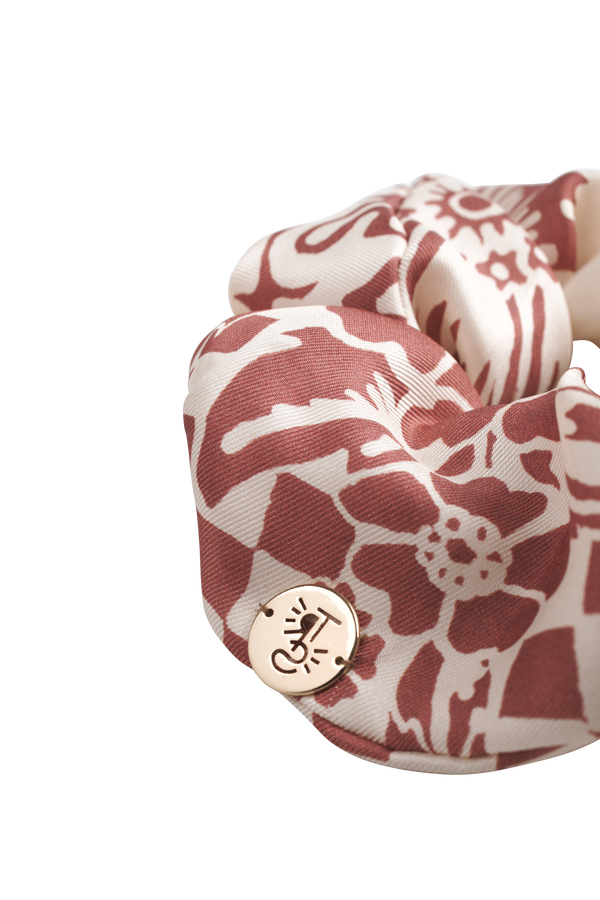 Terracotta printed silk scrunchie