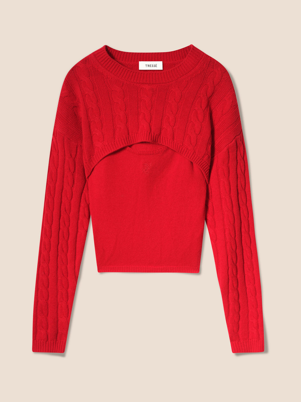 Red cable knit wool sweater