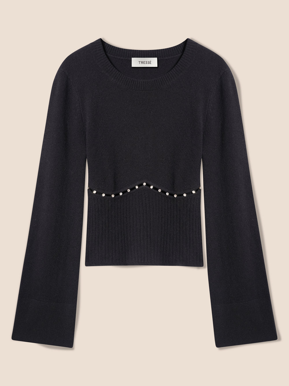 Rhinestone-adorned opening sweater