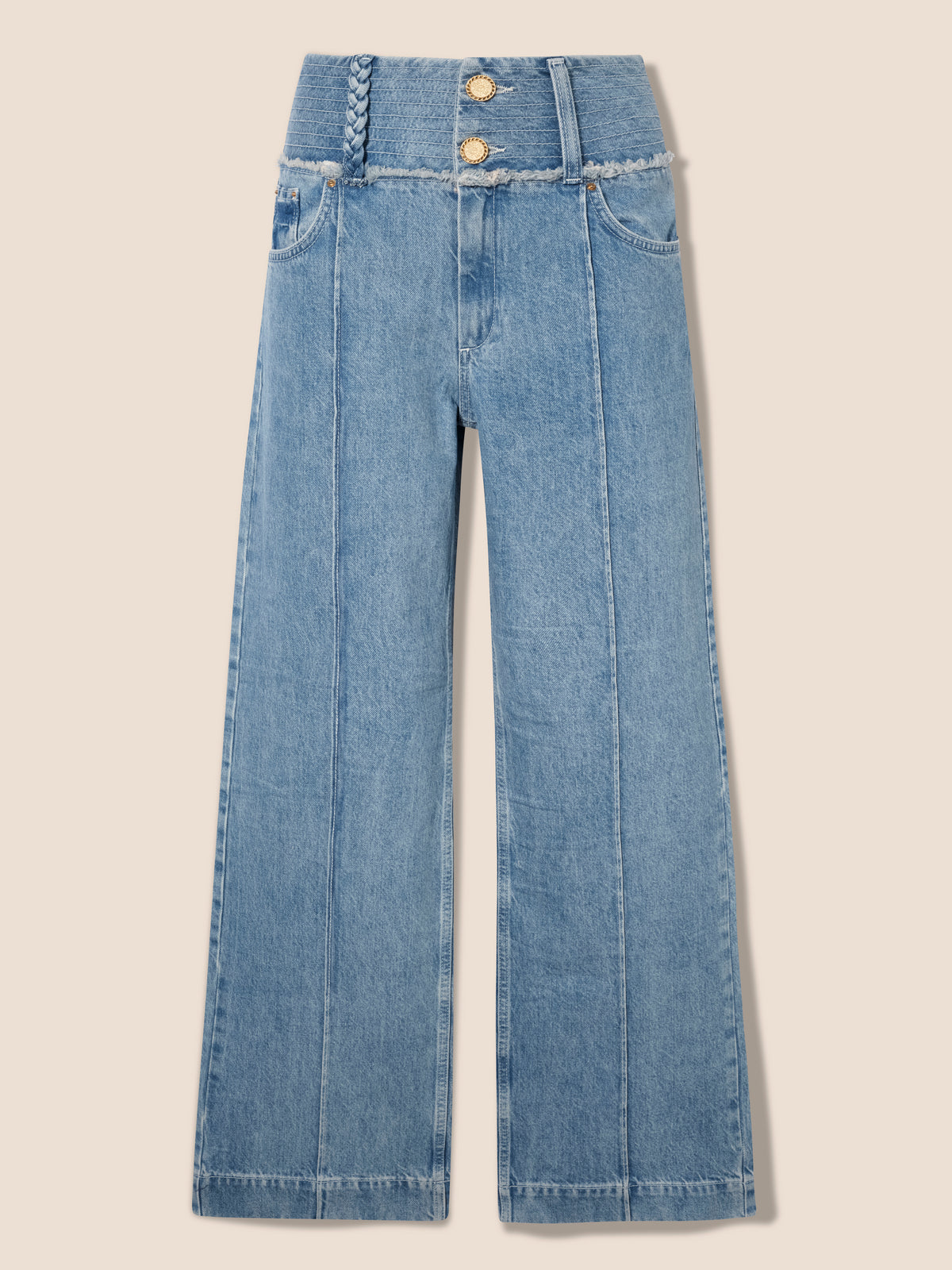 Wide-waistband denim