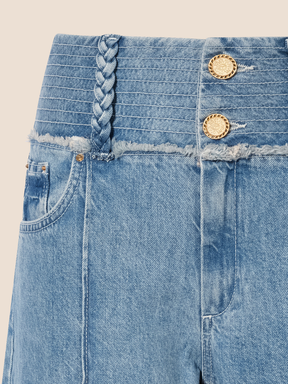 Wide-waistband denim