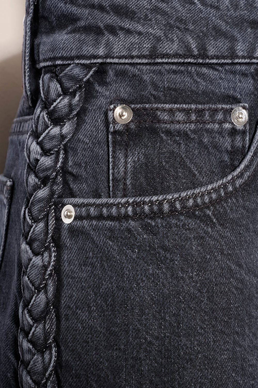 Denim anthracite à tresse