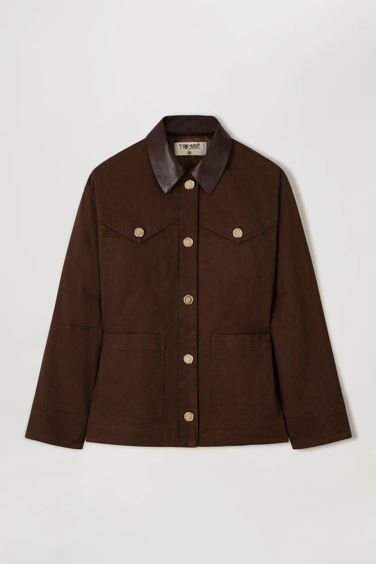 Cotton canvas jacket with leather collar