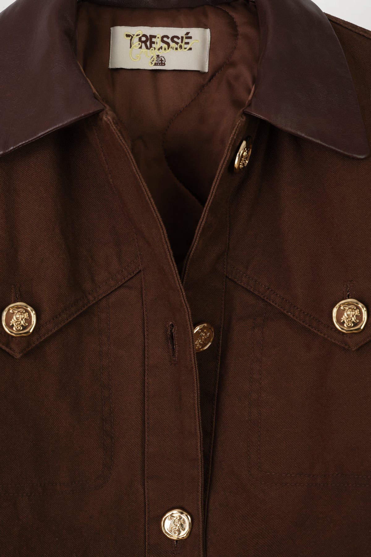 Cotton canvas jacket with leather collar